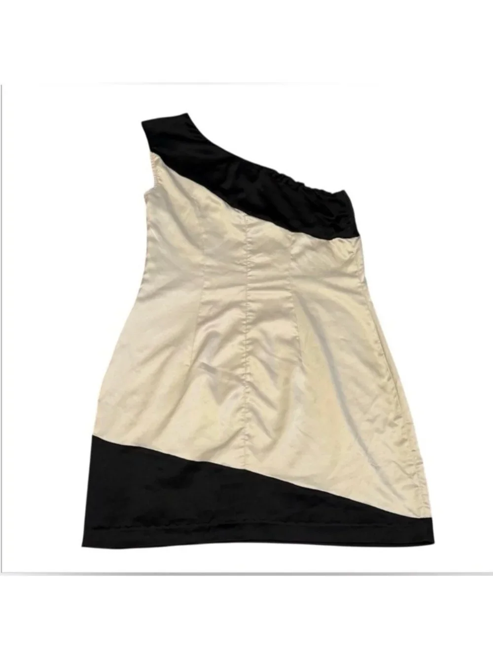 One-Shoulder Black and Off-White Dress